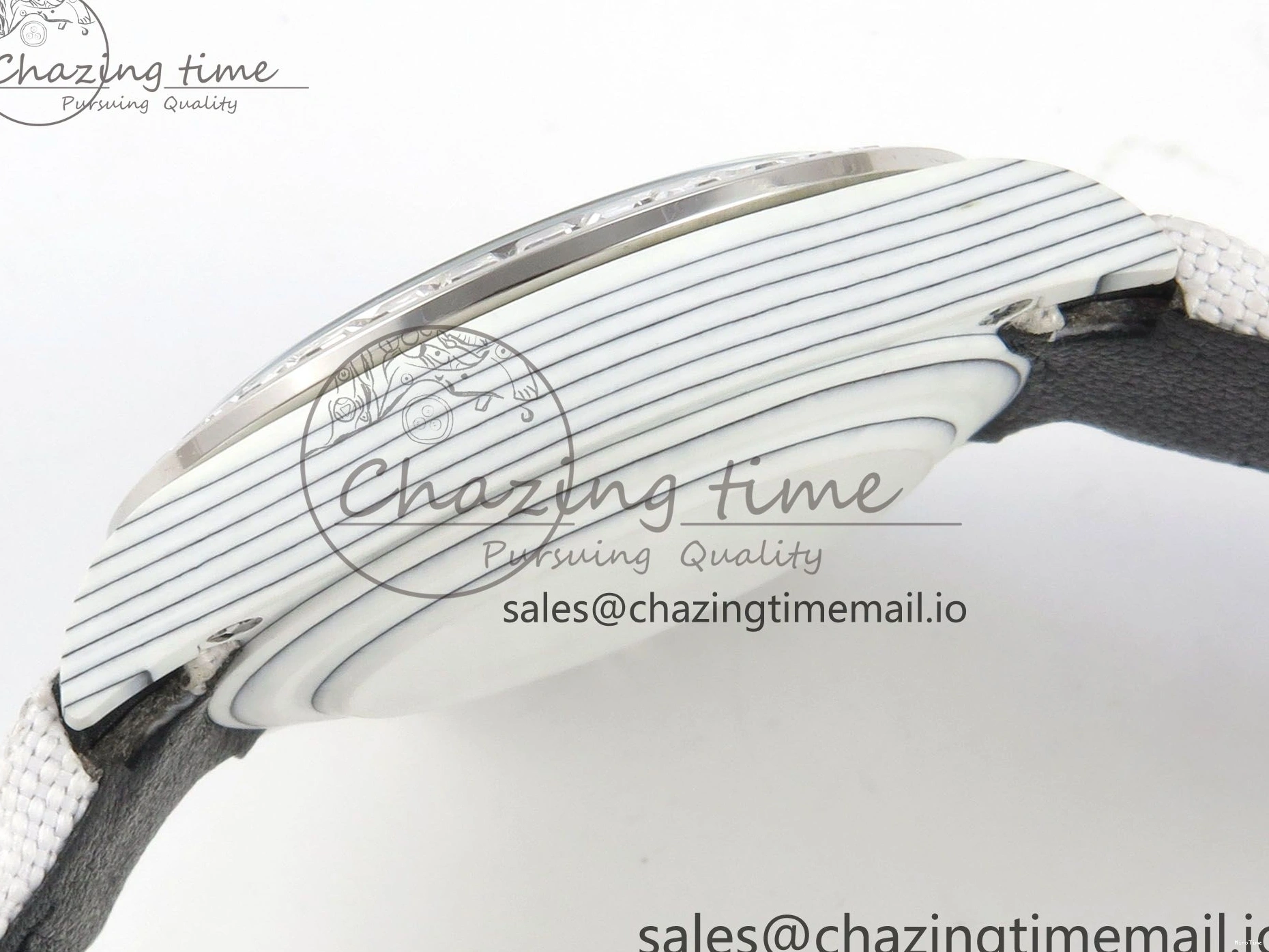 MiroTime 0110 Daytona Cosmograph White Carbon MPF Best Blaken Skeleton Dial on White Nylon Strap A FreshLook 314